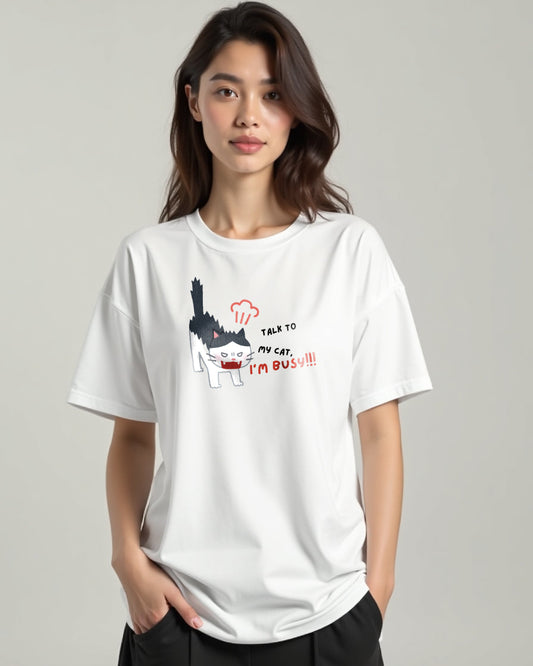 “Talk to My Cat” Oversized Attitude Tee"