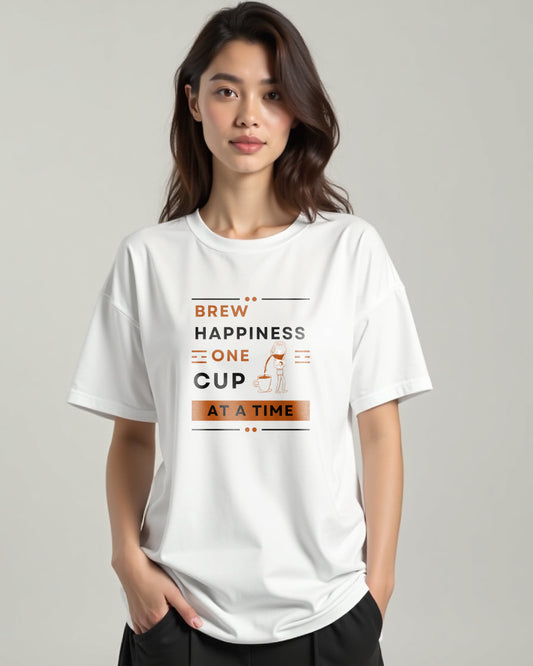 “Brew Happiness” Oversized Coffee Lover Tee"