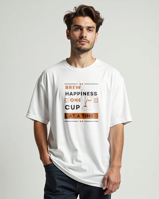 “Brew Happiness” Oversized Coffee Lover Tee"