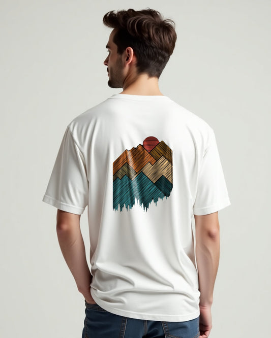 "Sunset Peaks – Abstract Adventure Tee"